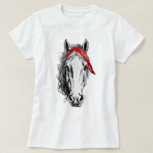 Camiseta Cavalo Cugado veste Bandana Vermelha Ocidental