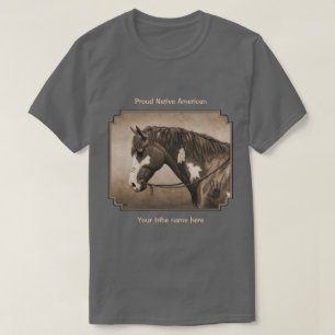 Camiseta Cavalo da Guerra do Pinto Nativo Americano na Sépi