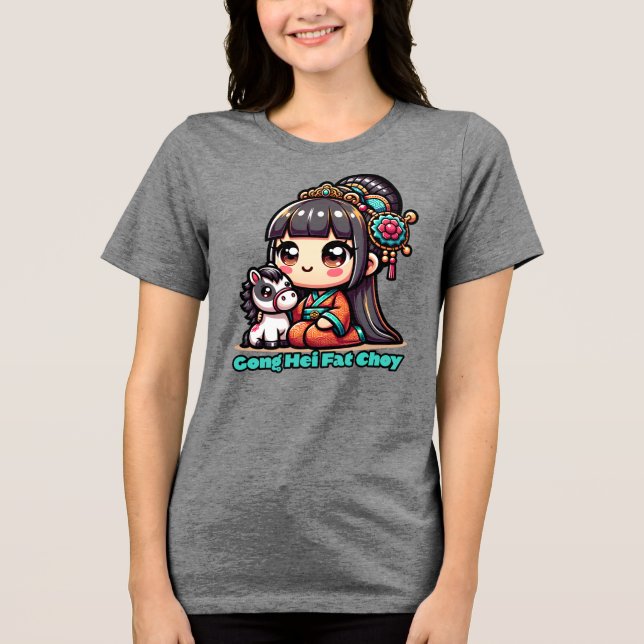Camiseta Cavalo de Ano Novo Chinês Kawaii (Frente)