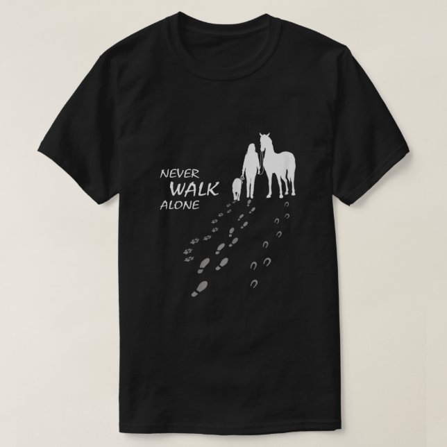 Camiseta Cavalo de cão nunca anda sozinho, fã de cavalo, am (Frente do Design)