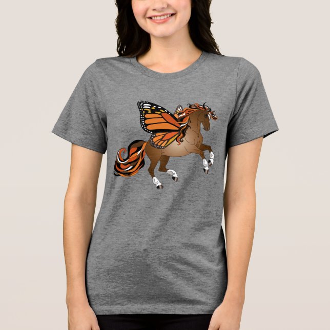 Camiseta Cavalo de Criação com Asas de Borboleta Monarca (Frente)