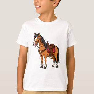 Camiseta Cavalo de desenho animado com sela e rédeas