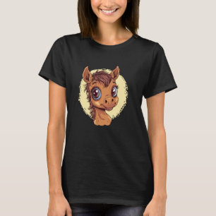 Camiseta Cavalo de desenho animado fofo com olhos grandes a