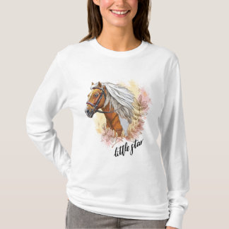 Camiseta Cavalo de desenho manual com plantas