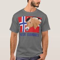 Cavalo de fiorde com bandeira norueguesa, fã de pô