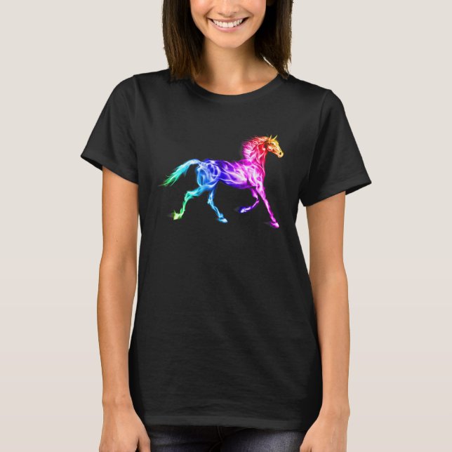 Camiseta Cavalo De Fogo Em Ilustração De Cores De Espectro (Frente)