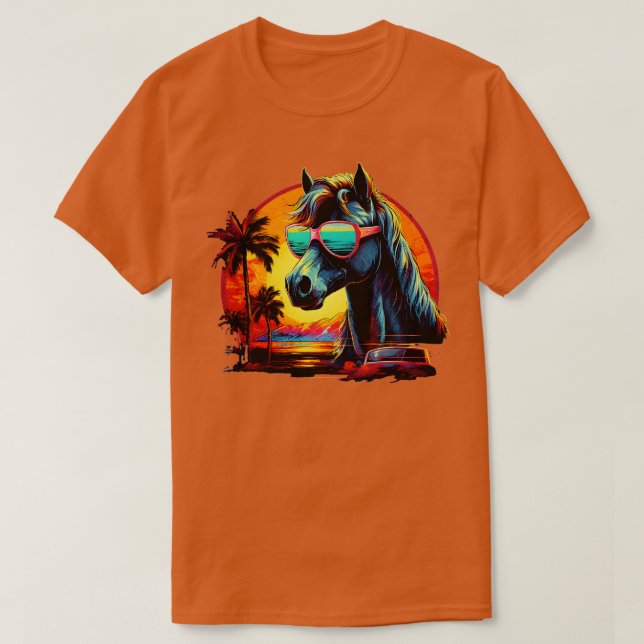 Camiseta Cavalo de Mustang de Onda Retroativa (Frente do Design)