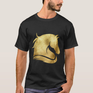 Camiseta Cavalo de Mustang Metálico Dourado de Tendência