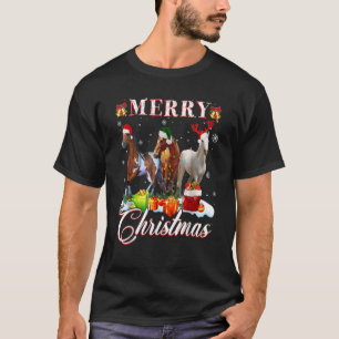 Camiseta Cavalo de Natal Alegre Luz Rena Santa Chapéu Neve