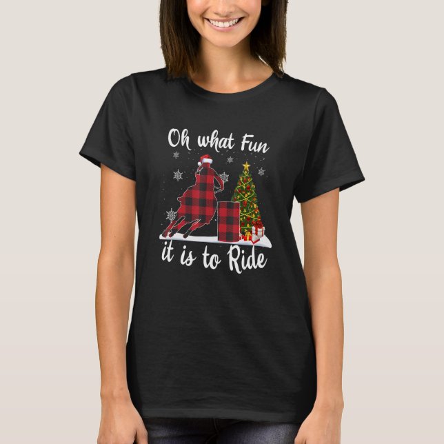 Camiseta Cavalo de Natal Oh Que Barrel Racing Equestri (Frente)