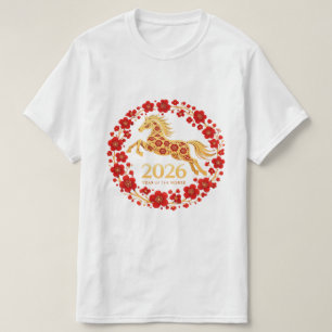 Camiseta Cavalo de Ouro Elegante Ano Novo Lunar 2026