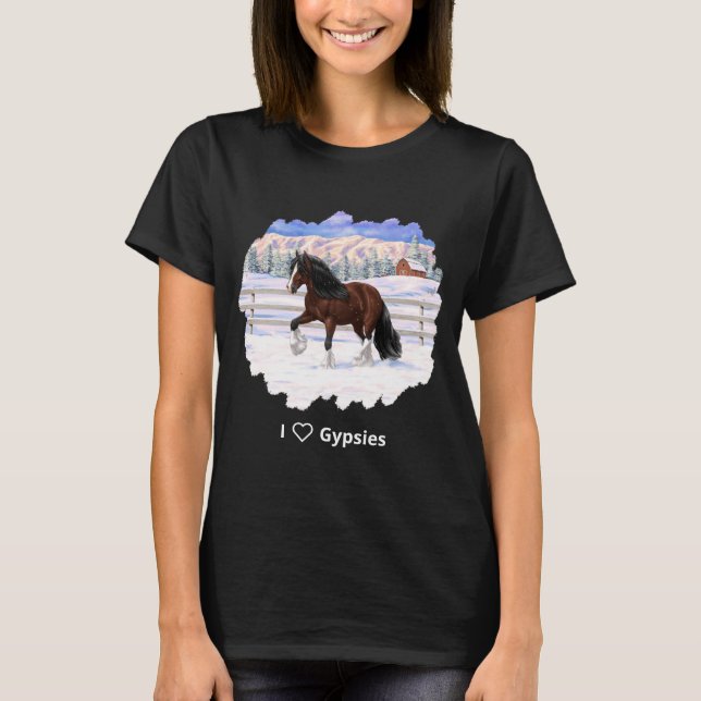 Camiseta Cavalo de Rascunho de Vanner Gypsy Bay Brown em Ne (Frente)