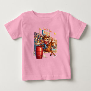 Camiseta Cavalo de Rodeio Ocidental Cowgirl Corrida de Barr