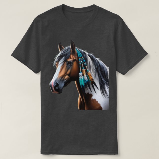 Camiseta Cavalo de Tinta com Miçangas Nativas (Frente do Design)