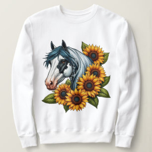 Camiseta Cavalo de Túmulo Negro e Branco e Girassóis