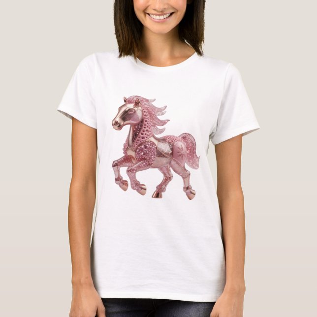 Camiseta Cavalo de vidro cor-de-rosa prateado com design ou (Frente)