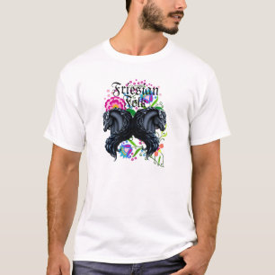 Camiseta cavalo do frisão, garanhão, flores populares