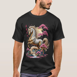 Camiseta Cavalo do Zodíaco Chinês Dourado 2026 Artístico Lu
