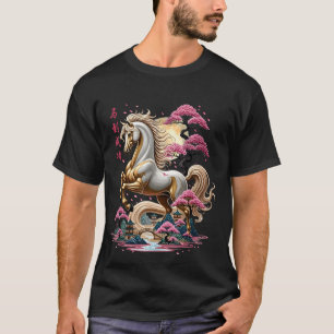 Camiseta Cavalo do Zodíaco Chinês Dourado 2026 Artístico Lu