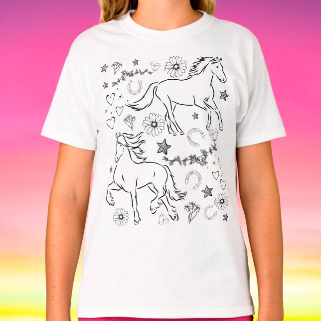 Camiseta Cavalo Doodle Pinte-me (Criador carregado)