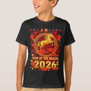 Camiseta Cavalo Dourado Ano Novo Chinês 2026 Dragão Zodíaco