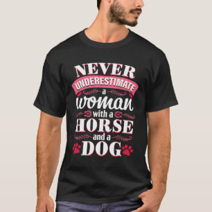 Camiseta Cavalo e Cão Cavaleiro Nunca Equestre Mãe de Cach