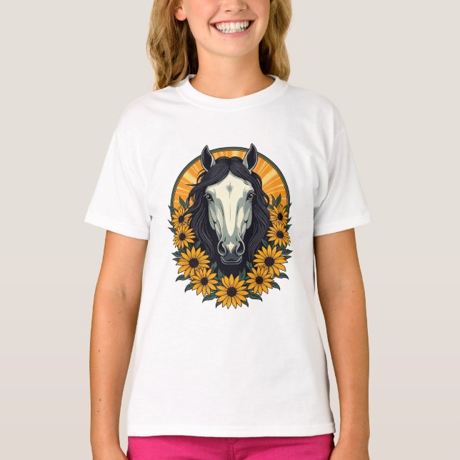 Camiseta Cavalo E Susan Flowers De Olhos Negros (Frente)