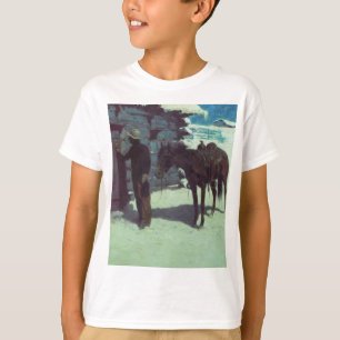 Camiseta Cavalo e vaqueiro de inverno neve