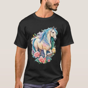 Camiseta Cavalo Égua em Pastel Belo Arte de Cavalo Infantil