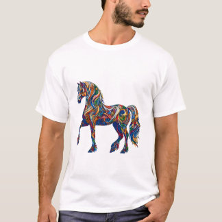 Camiseta Cavalo elegante, com formato colorido, impressão L