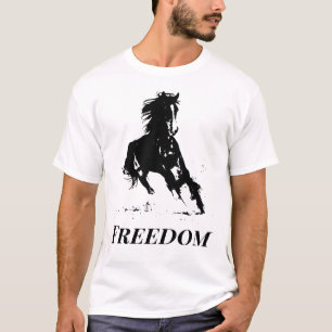 Camiseta Cavalo em Execução da Pop de Arte Preta da Liberda