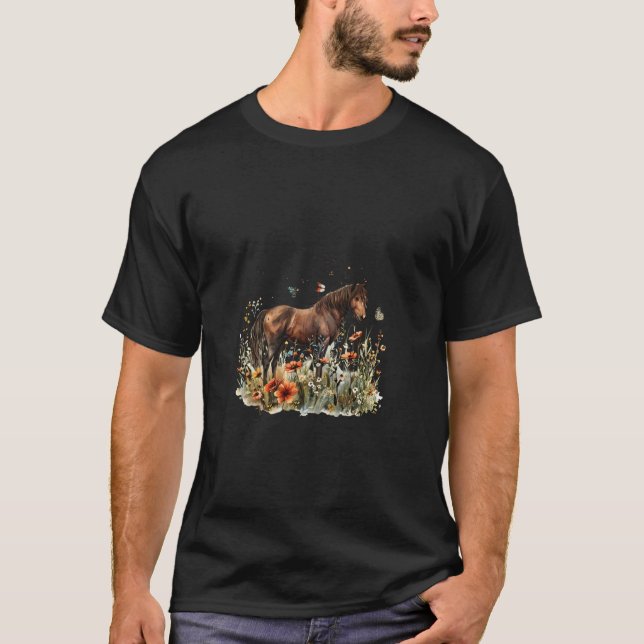 Camiseta Cavalo em Prado Florido com Borboletas (Frente)