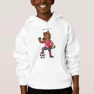 Camiseta Cavalo engraçado bonito jogando cartoon de futebo