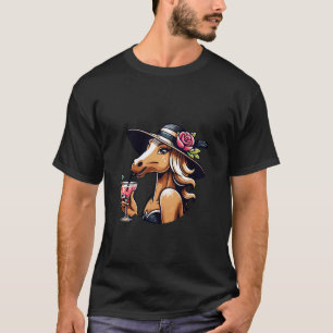 Camiseta Cavalo Engraçado Com Chapéu E Coquetel Festa Derby
