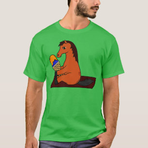 Camiseta Cavalo engraçado com um waffle de sorvete