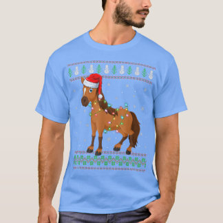 Camiseta Cavalo Engraçado Lover Xmas Luz Santa Hat Cavalo F
