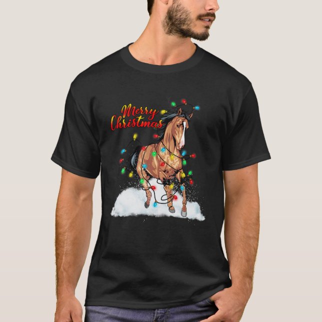Camiseta Cavalo Engraçado Luzes de Natal Pijamas Papais noe (Frente)