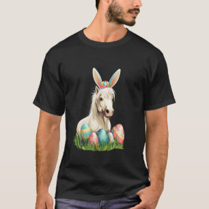 Camiseta Cavalo Equino com Orelhas de Coelho Ovos de Páscoa