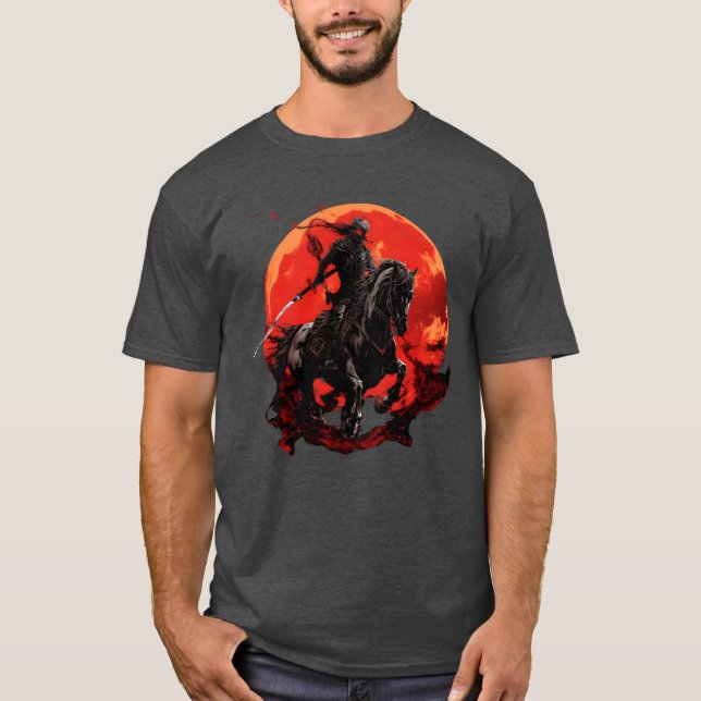 Camiseta Cavalo esqueleto Esqueleto humano Cavalo cavalgand (Frente)