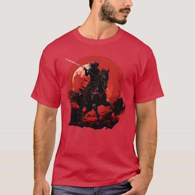 Camiseta Cavalo esqueleto Esqueleto humano Espada equina (Frente)