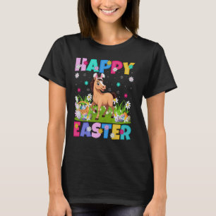 Camiseta Cavalo Feliz Páscoa Caça ao Ovo Orelha de Coelho C