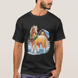 Camiseta Cavalo Festivo Com Coroa Em Cena De Neve