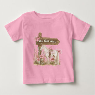 Camiseta Cavalo Floral Rosa Floral Oeste Selvagem Ocidental