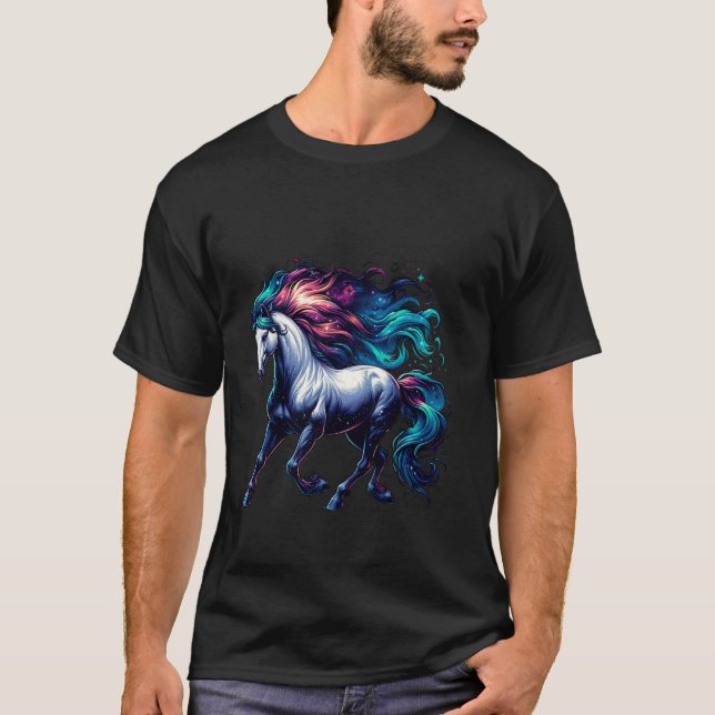 Camiseta Cavalo Galáctico com Crina Colorida (Frente)
