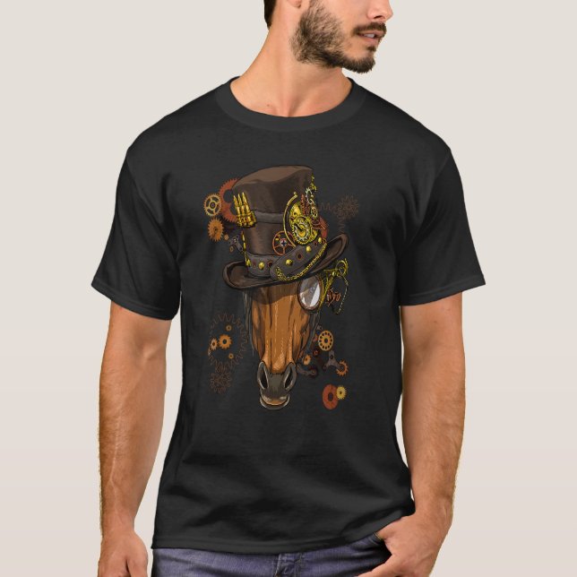 Camiseta Cavalo Gótico Steampunk Hors Mecânico De Rosto (Frente)