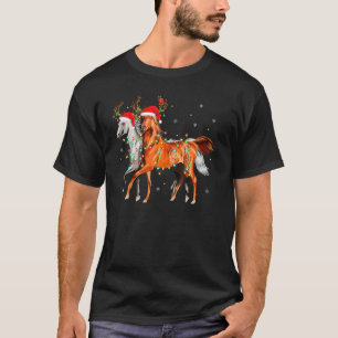 Camiseta Cavalo Luzes de Natal Rena Chapéu de Papai Noel Cr