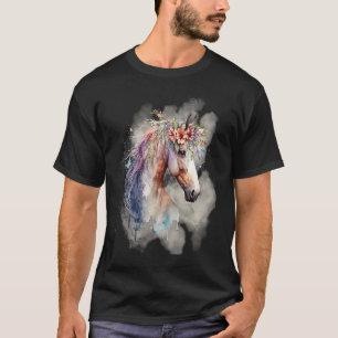 Camiseta Cavalo Mágico Boho com Flores Lavanda Rosa