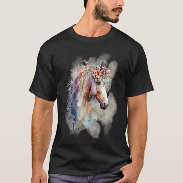Camiseta Cavalo Mágico Boho com Flores Lavanda Rosa (Frente)