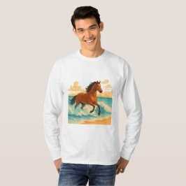Camiseta Cavalo Majestoso Erguendo-se do Mar Poder e Liberd