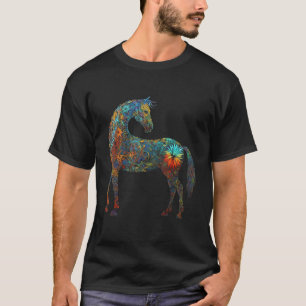 Camiseta Cavalo Mandala Lover Trabalho de arte Flores Anima